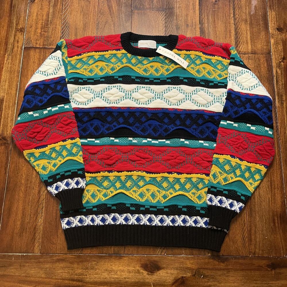 Chapel Hill Sweater Mens Large Multicolor 3D Textured Knit Crewneck Pullover - Picture 2 of 7